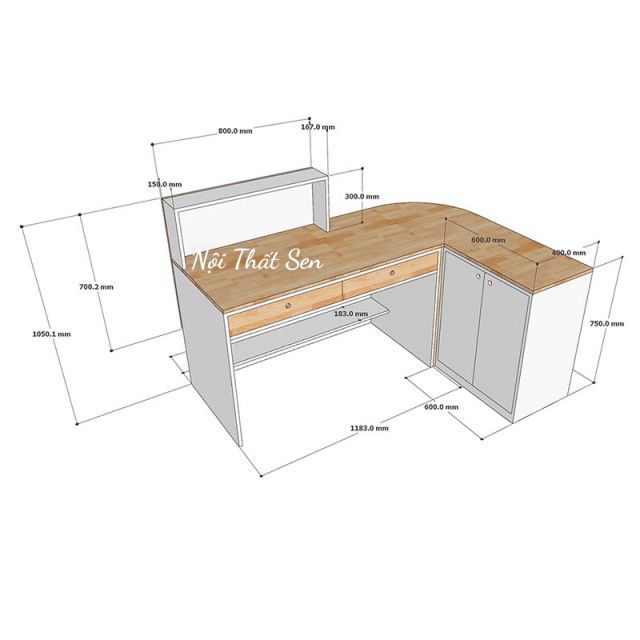 Bản lê tân chữ L gỗ tự nhiên