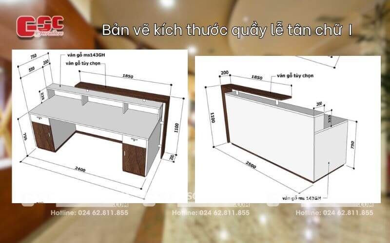 Bản vẽ kích thước quầy lễ tân chuẩn