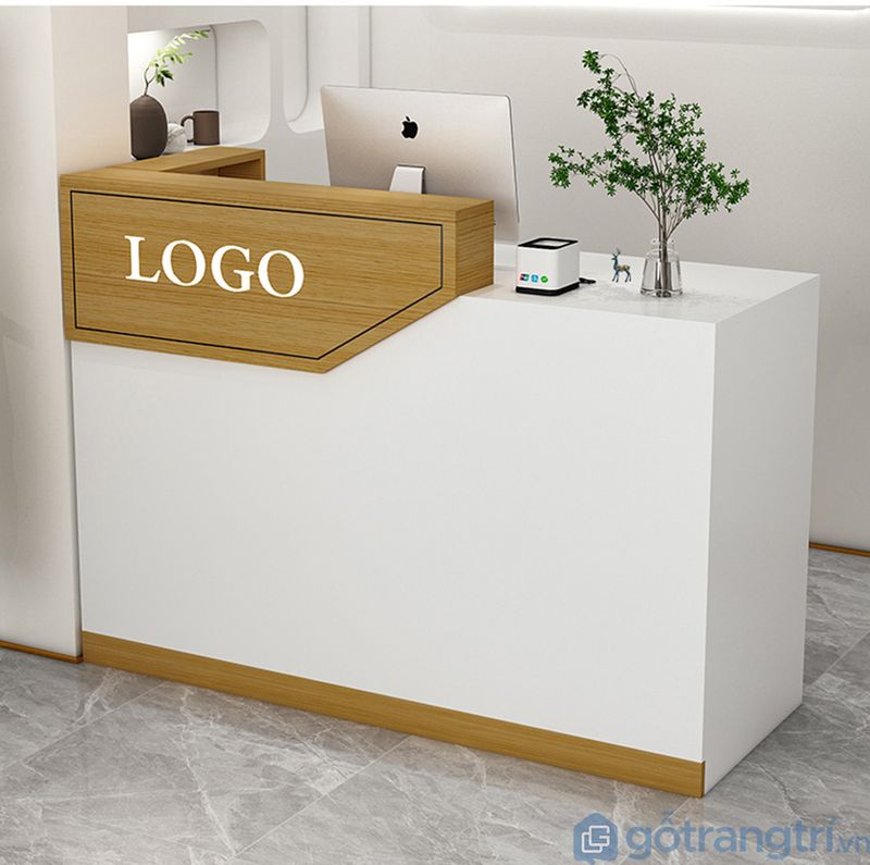 Mẫu quầy lễ tân kết hợp kệ trưng bày