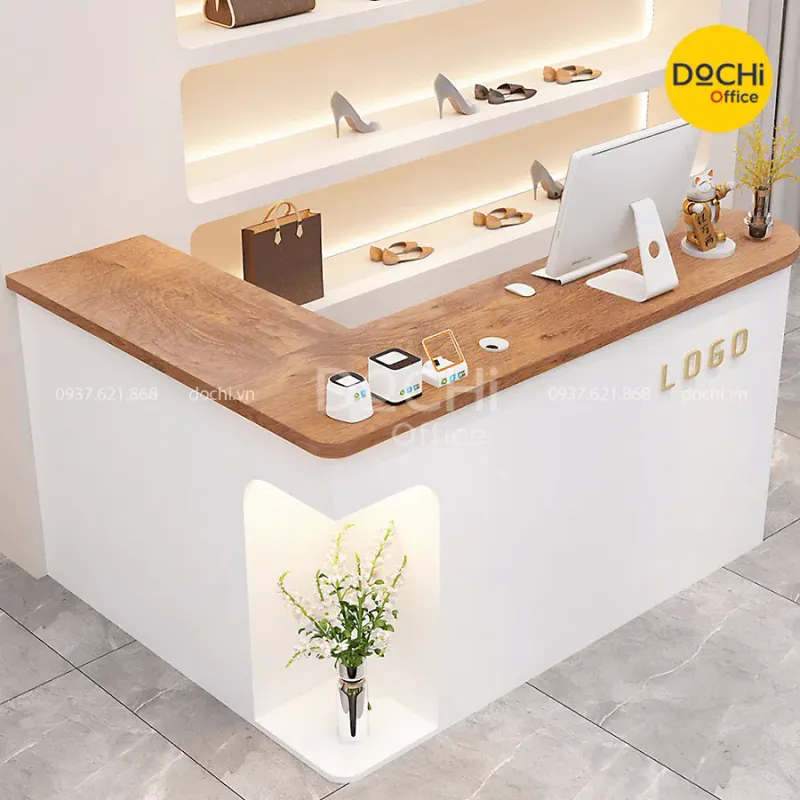 Mẫu quầy lễ tân chữ L tối giản