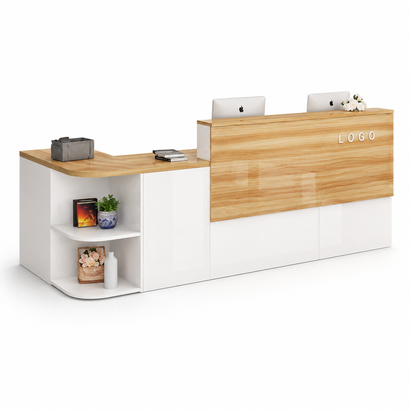 quầy lễ tân chữ L bằng gỗ công nghiệp