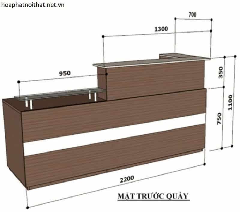 Kích thước quầy lễ tân chữ L