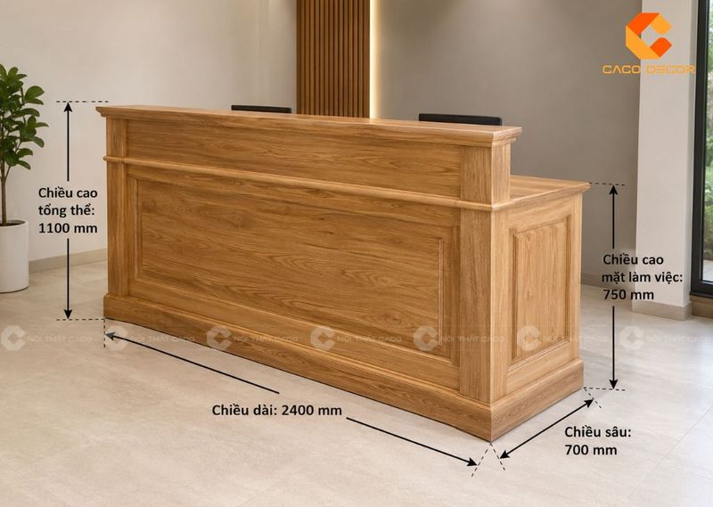 Kích thước quầy lễ tân gỗ tự nhiên