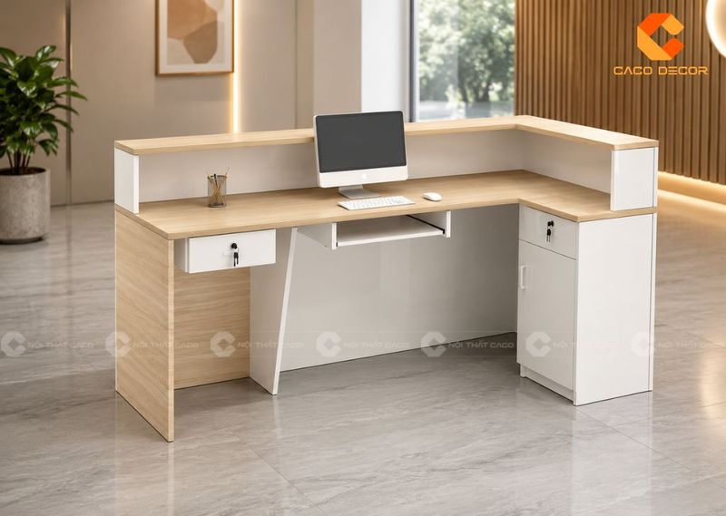 Mặt sau quầy lễ tân gỗ công nghiệp chữ L