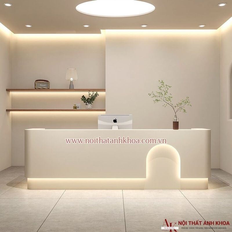 Quầy lễ tân chùi gỗ công nghiệp màu trắng đẹp hiện đại