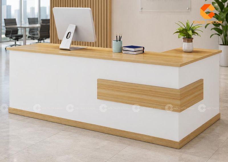 Quầy lễ tân chữ L gỗ MDF