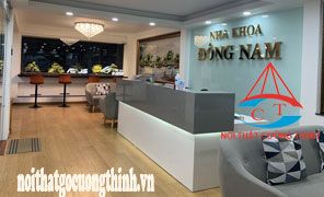 Quầy lễ tân đẹp gỗ laminate màu xám trắng