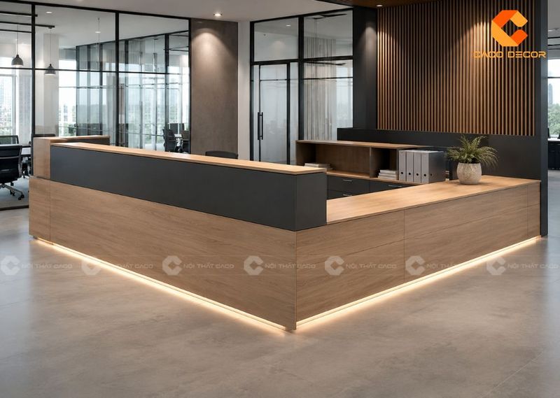 Quầy lễ tân gỗ công nghiệp nhiều ngăn lưu trữ