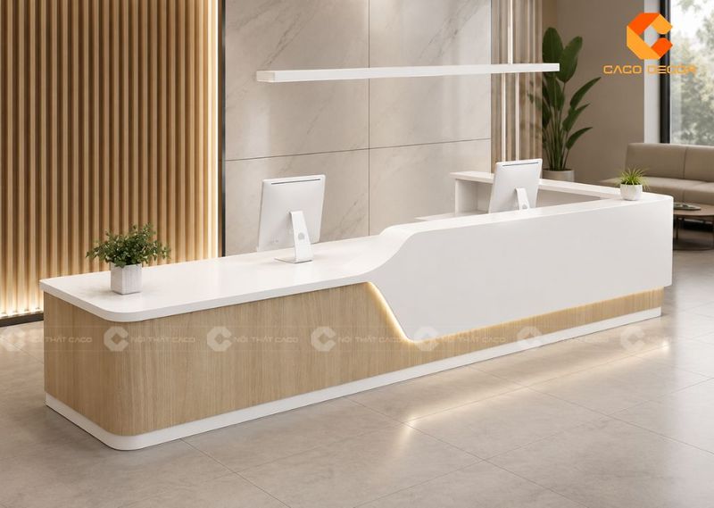 Quầy lễ tân gỗ công nghiệp bề mặt tráng