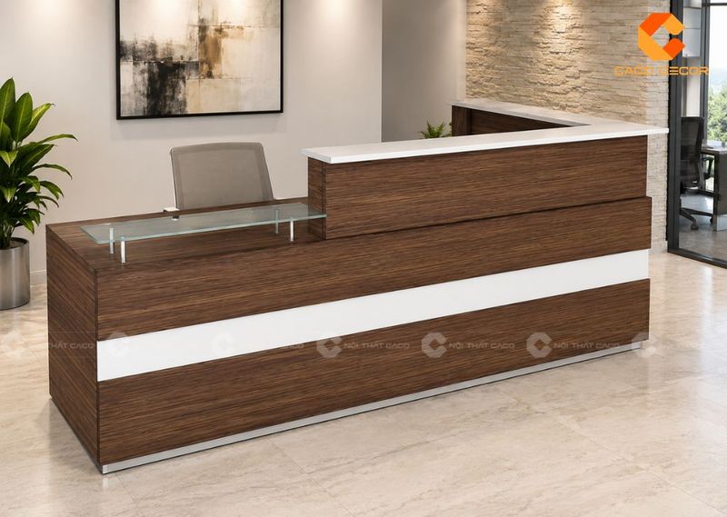 Quầy lễ tân gỗ công nghiệp chân chữ L phong cách hiện đại