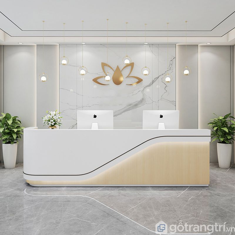 Quầy lễ tân gỗ MDF thiết kế hiện đại, sang trọng