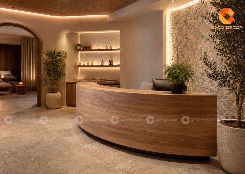 Quầy lễ tân gỗ tự nhiên bộ công cho spa