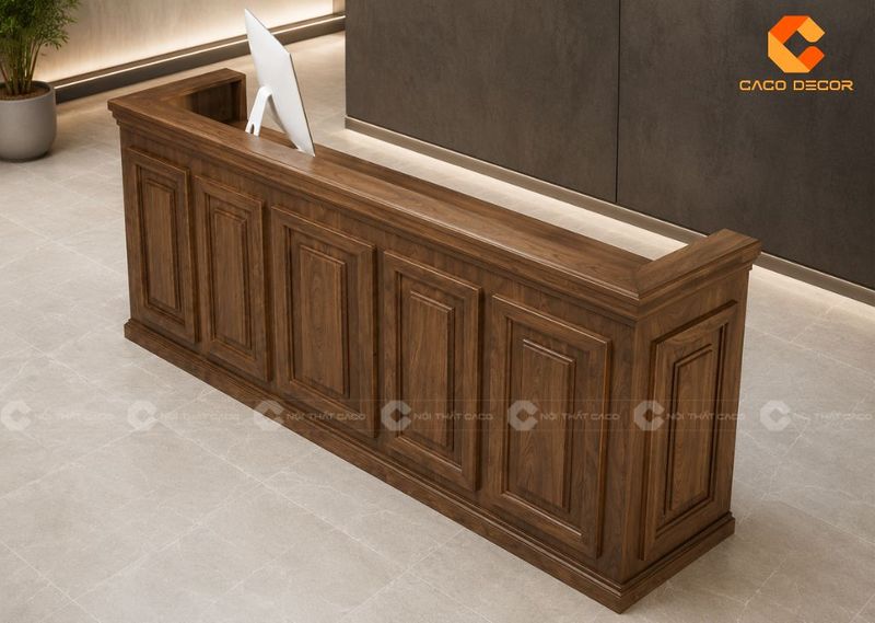 Quầy lễ tân gỗ tự nhiên op phủ chì nổi