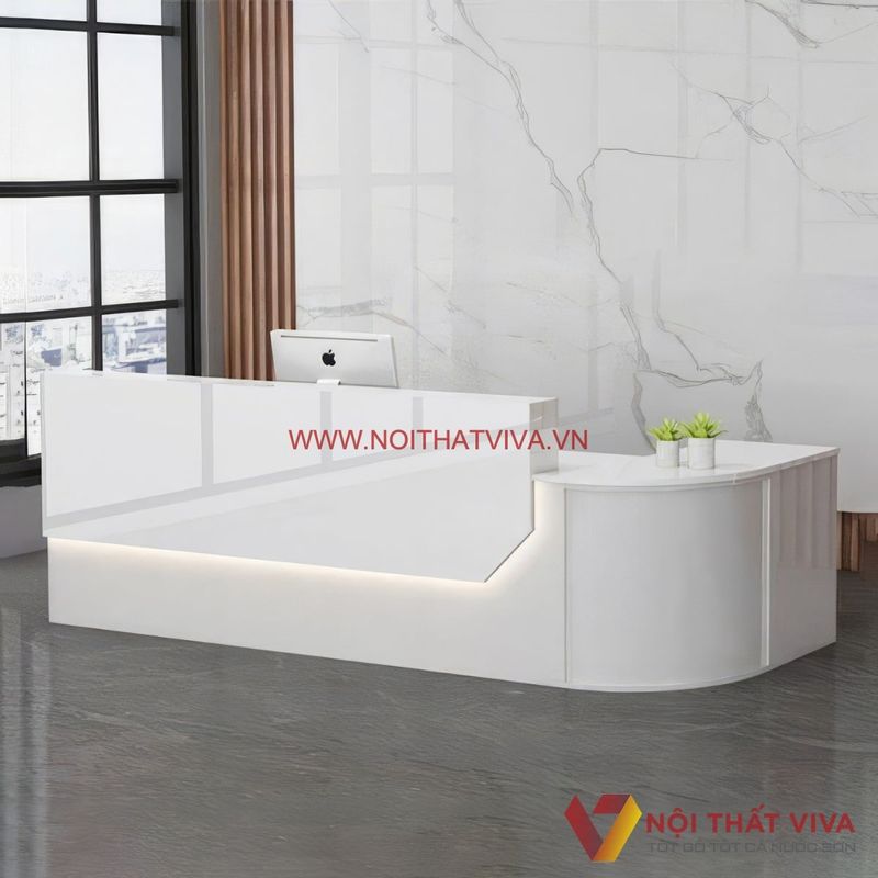 Quầy lễ tân hiện đại hình chữ L góc công nghiệp đẹp, giá tốt
