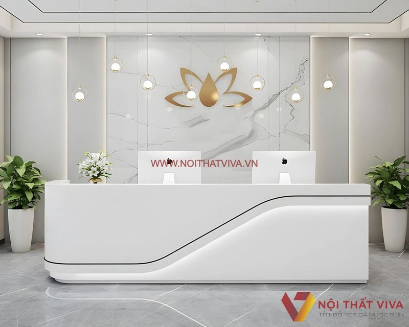 Quầy lễ tân thiết kế bể góc chữ L hiện đại