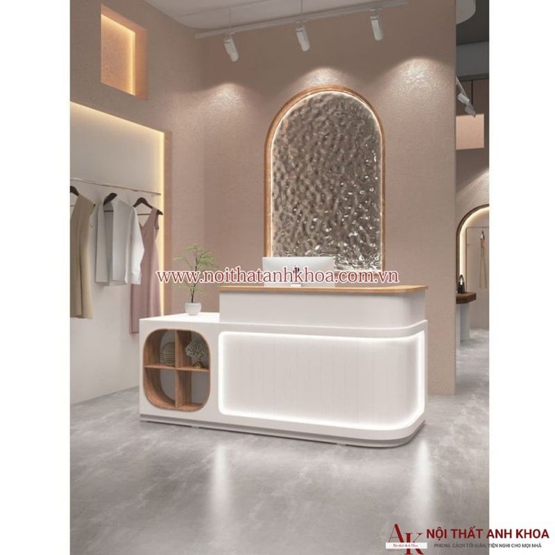 Quầy lễ tân spa chữ I gỗ MDF có LED